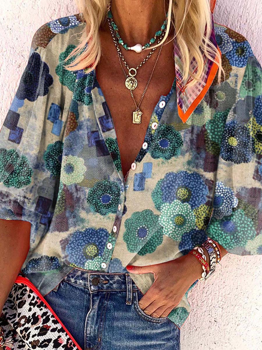 Amsoin Lapel Print Shirt