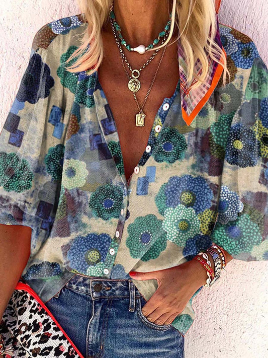 Amsoin Lapel Print Shirt