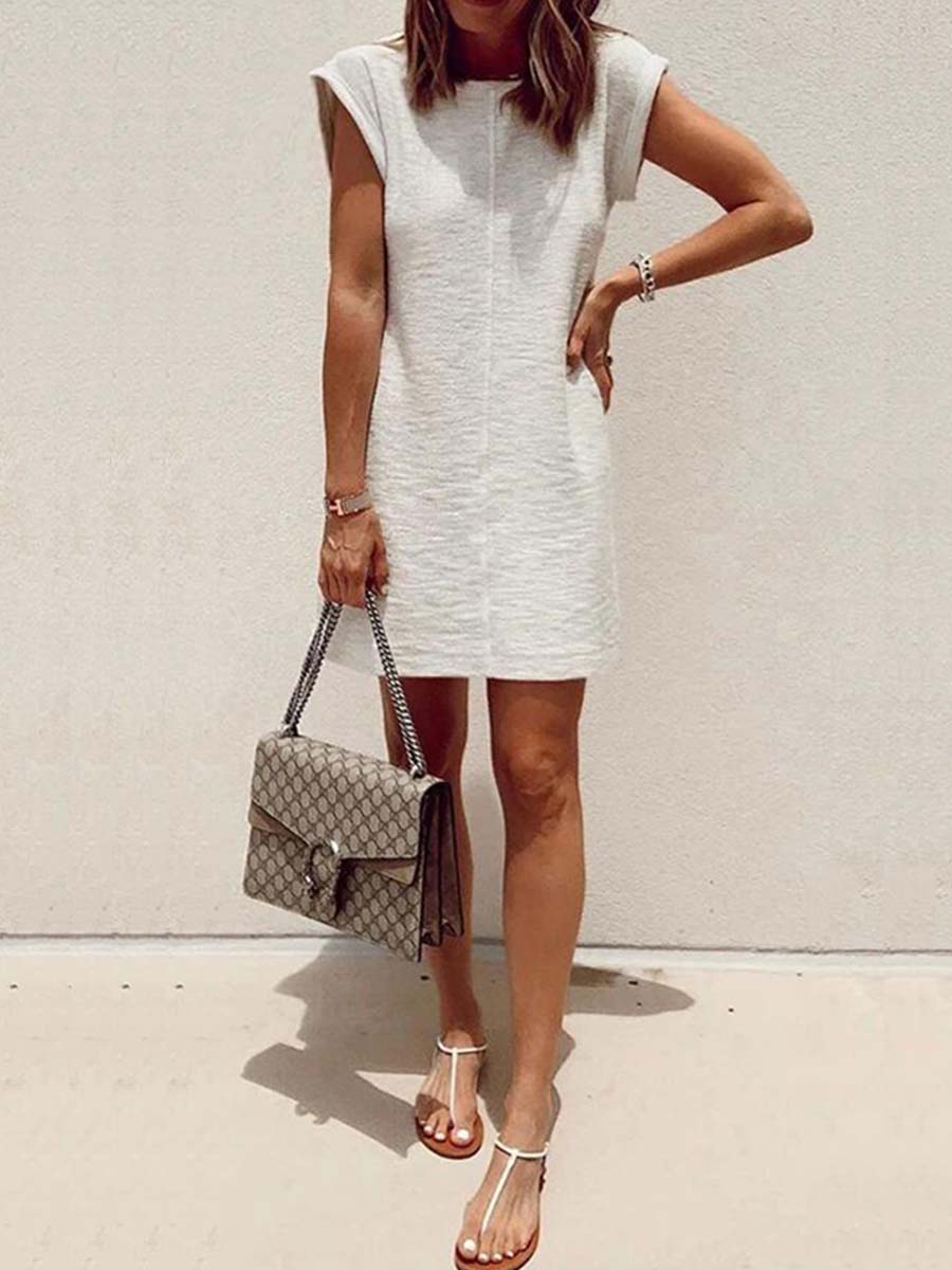 Amsoin Solid Color Mini Dress