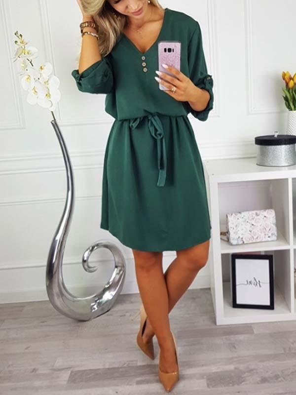 Amsoin V Neck Dress With Belt