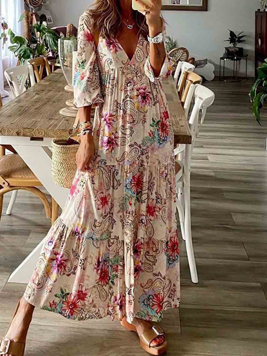 Amsoin Print Long Dress