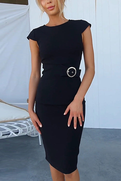 Be Office Ready Cap Sleeves Knee Length Pencil Dress