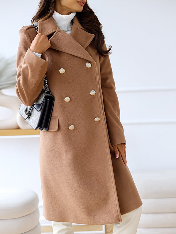 Amsoin Lapel Double Breasted Woolen Coat