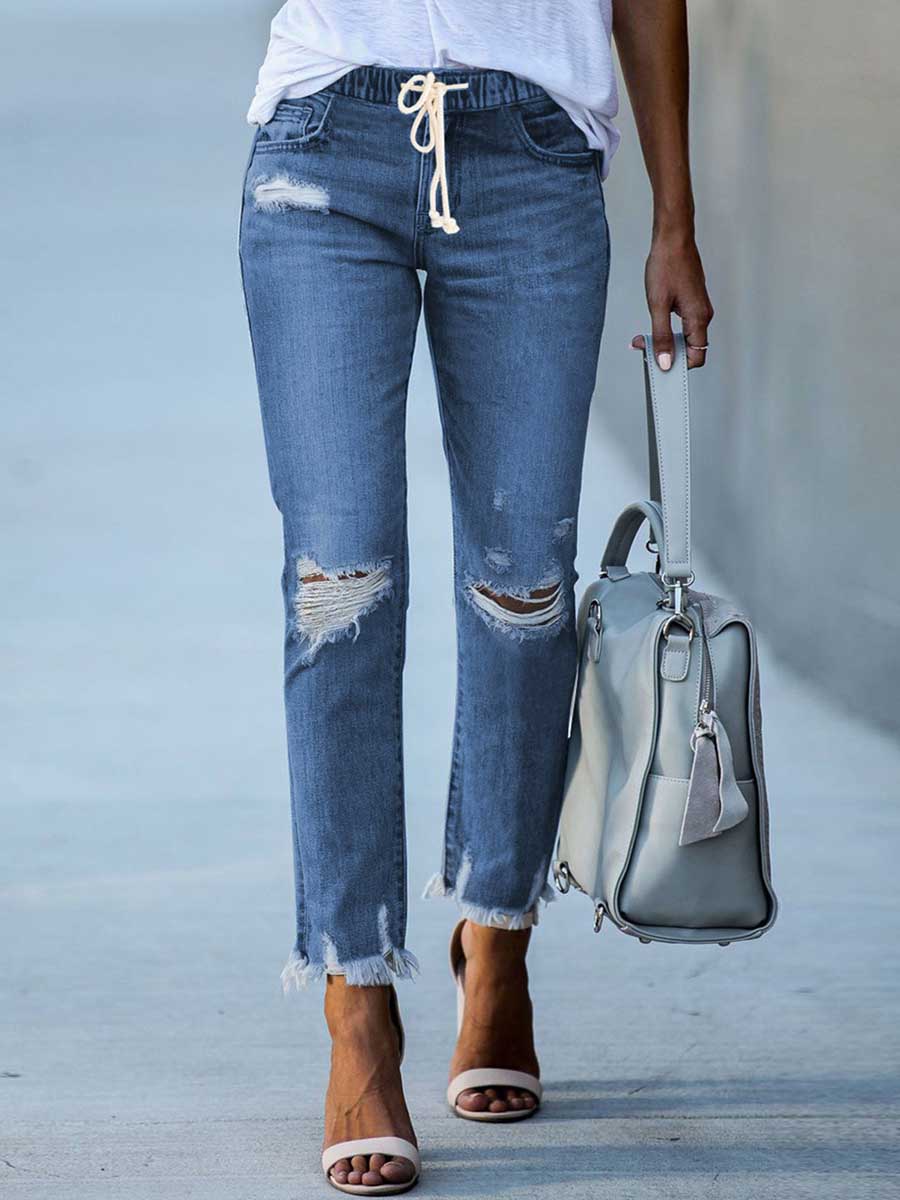 Amsoin Elasticated Lace-up Jeans