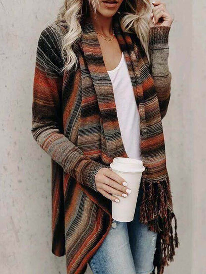 Amsoin Striped Shawl Sweater
