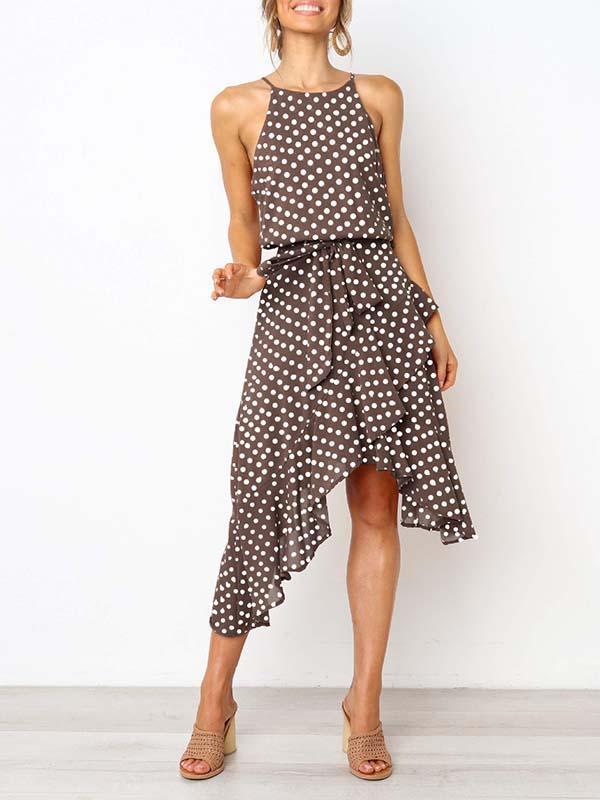 Amsoin Irregular Polka Dot Dress