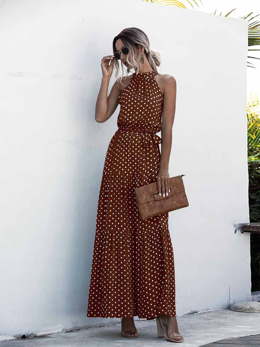 Amsoin Halter  Polka Dot Dress