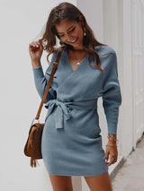 Amsoin V Neck Sexy Mini Dress
