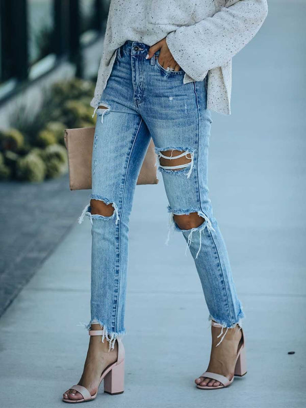 Amsoin Slim Ripped Jeans