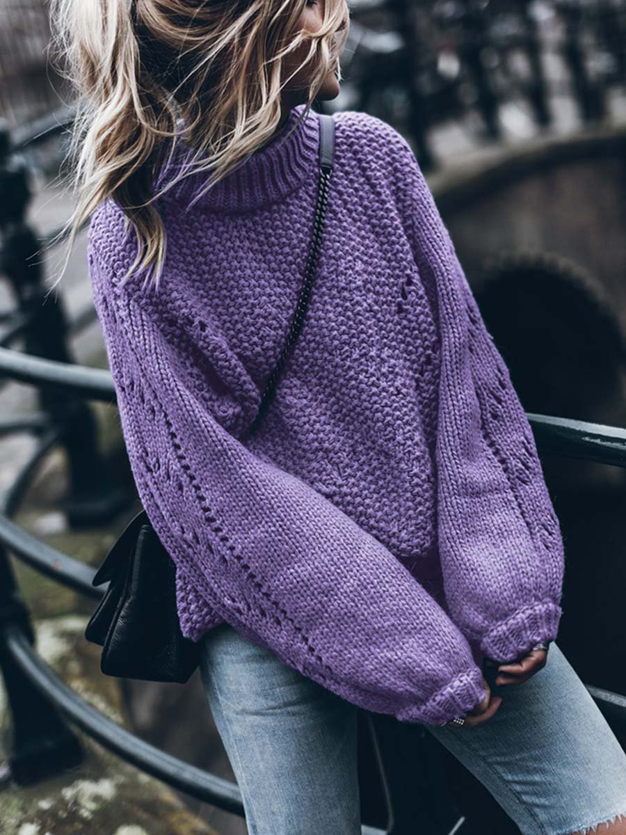 Amsoin Solid Color Pullover Hollow Jumper