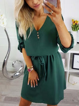 Amsoin V Neck Dress With Belt