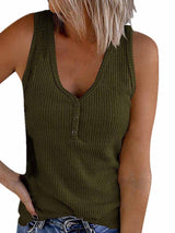 Amsoin Buttons Vest Solid Color V-neck Tops