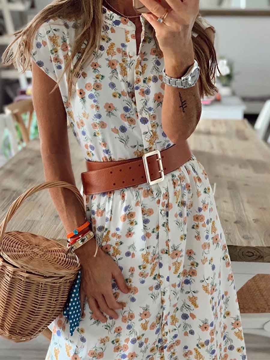 Amsoin Printed Slit Dress