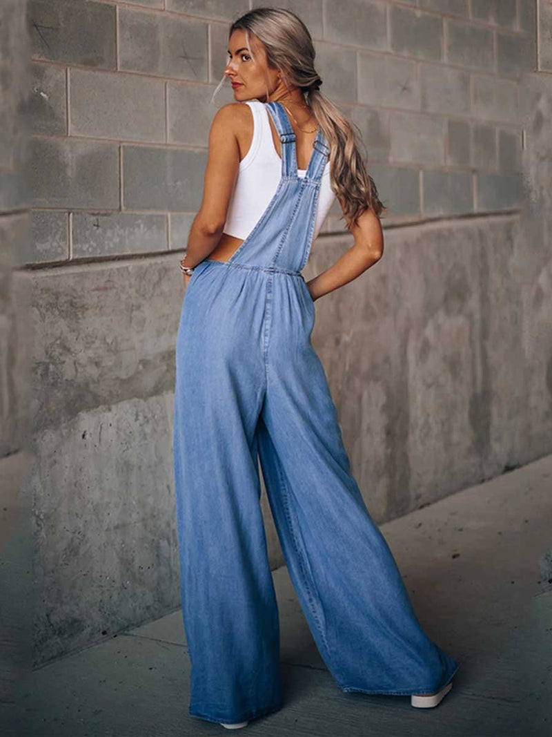 Amsoin Loose Denim Pocket Jumpsuit