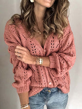 Amsoin Hollow V-Neck Knit Cardigan