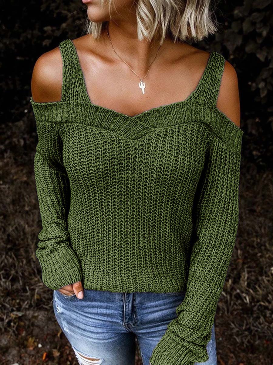 Amsoin off-Shoulder Knitted Sweater