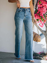 Amsoin High Waisted Straight Loose Washed Jeans