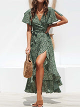 Amsoin Irregular Chiffon Print Dress