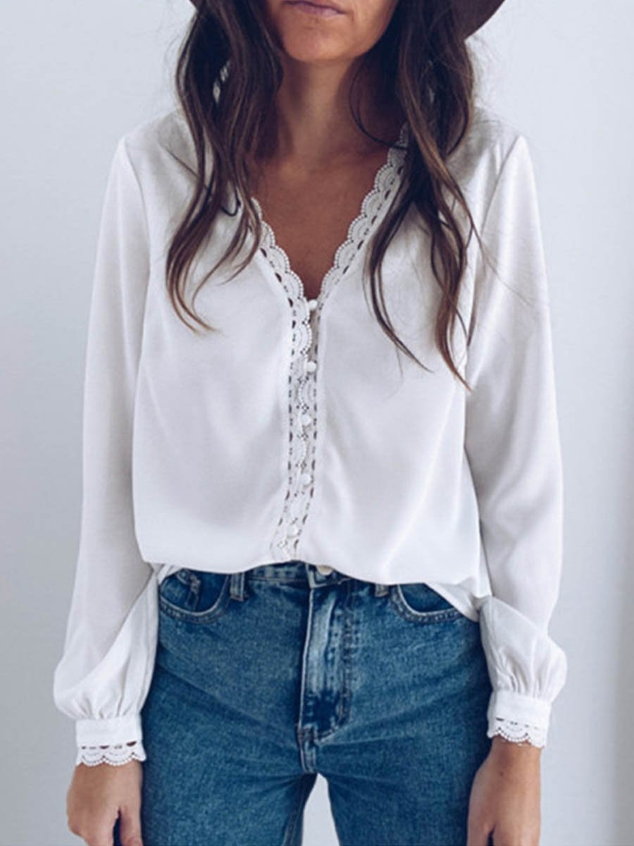 Amsoin Button Lace Shirt