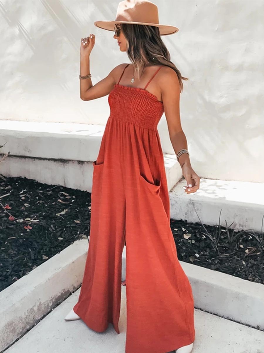 Amsoin Sling Pocket High Waist Jumpsuit
