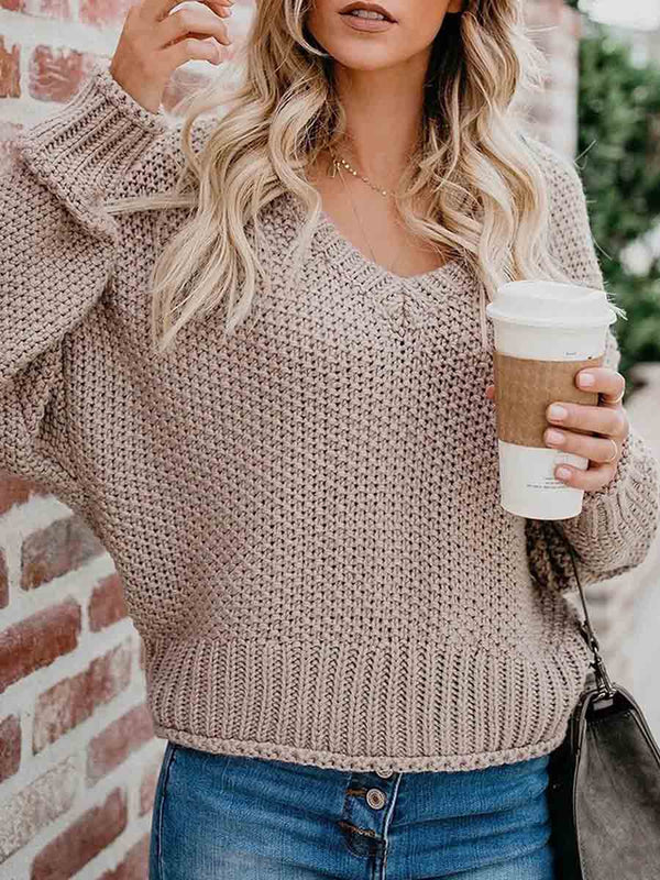 Amsoin Loose Knit V-neck Sweater