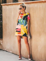 Amsoin Colorful Print Round Neck Dress
