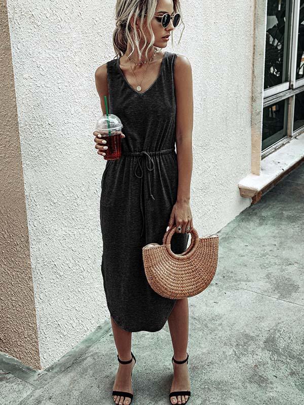 Amsoin Casual V-Neck Vest Dress
