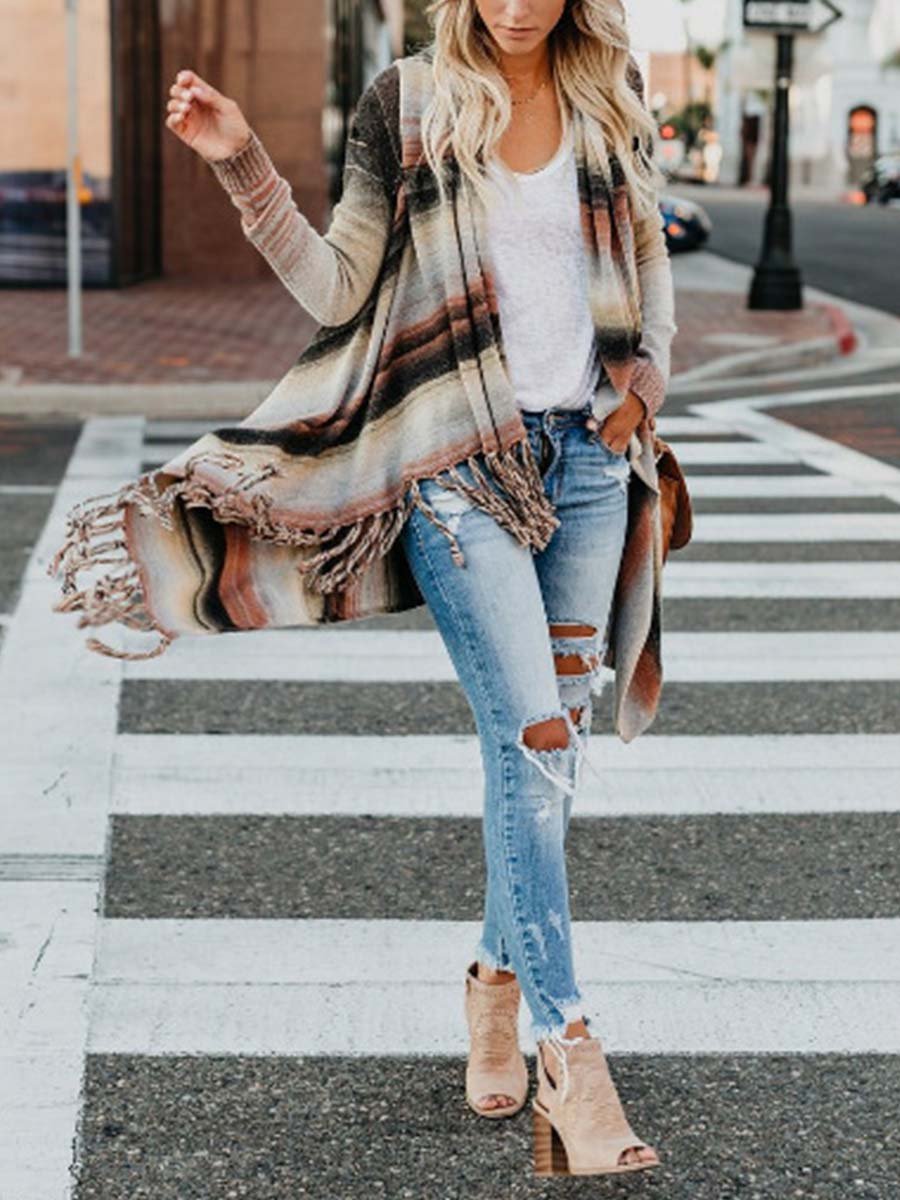 Amsoin Tassel Cardigan Sweater Tops
