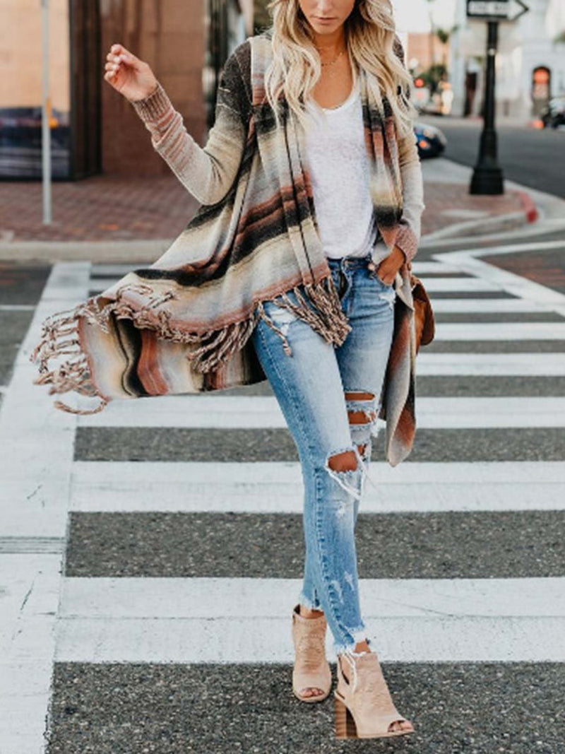Amsoin Tassel Cardigan Sweater Tops