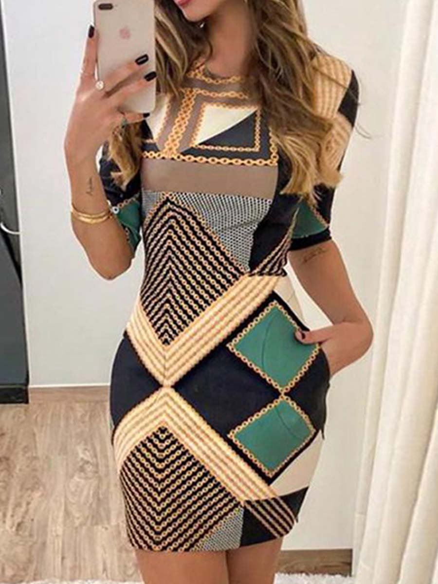 Amsoin Slim Printed Dress With Pocket