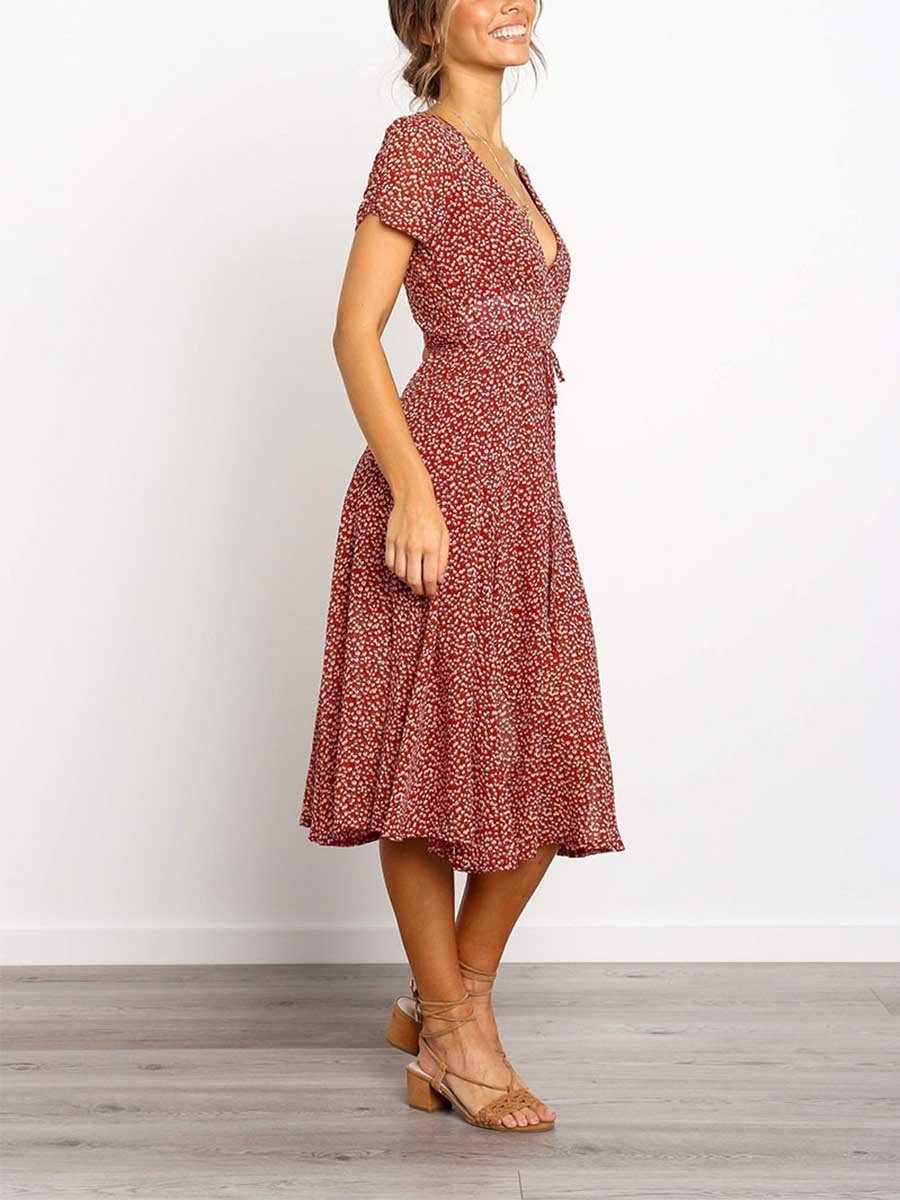 Amsoin Print Dot Belt Dress