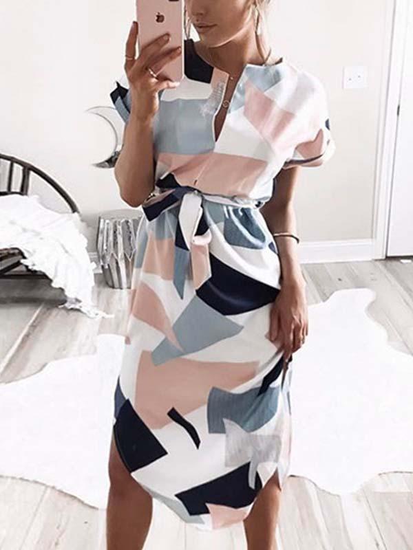 Amsoin Trendy Printed Asymmetrical Dress
