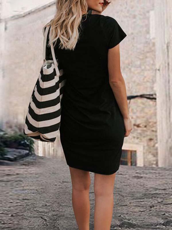 Amsoin Daily Round Neck Mini Dress