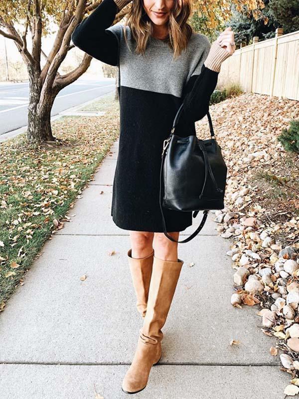 Amsoin O Neck Casual Dress