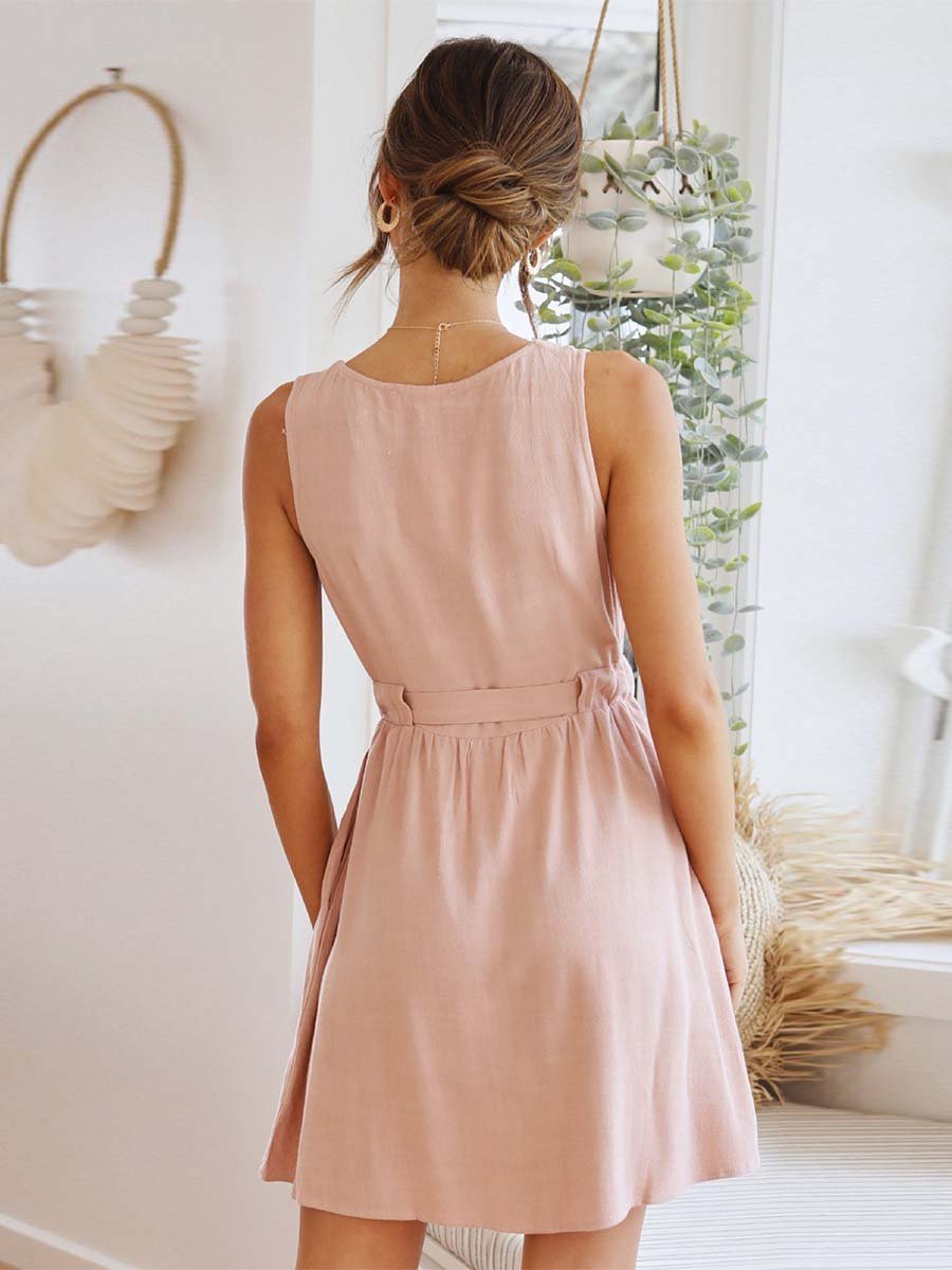 Amsoin Button Bow Tie Dress