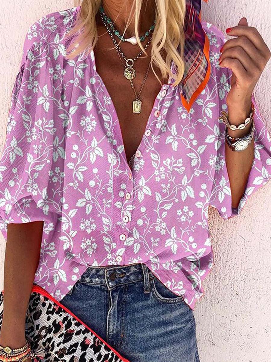 Amsoin Long Sleeve Printed Button Shirt