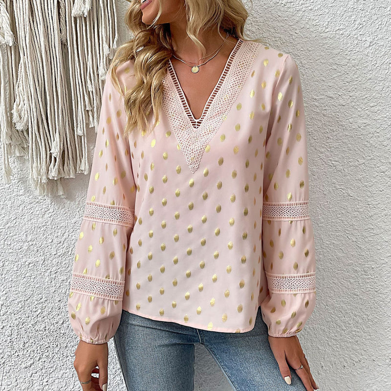 Amsoin Hollowed Out V Neck Tops