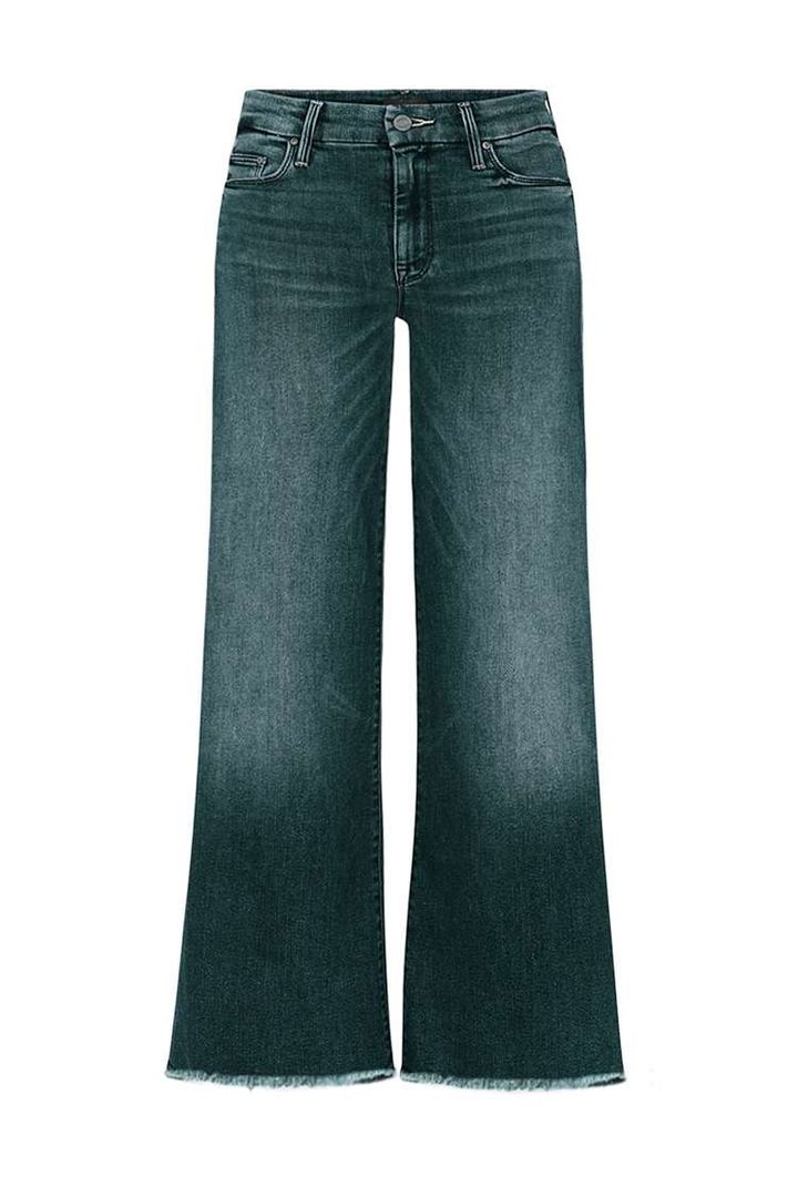 Amsoin Washed Raw Hem Mid Waist Wide Leg Jeans