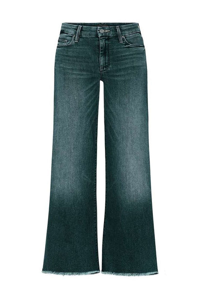 Amsoin Washed Raw Hem Mid Waist Wide Leg Jeans
