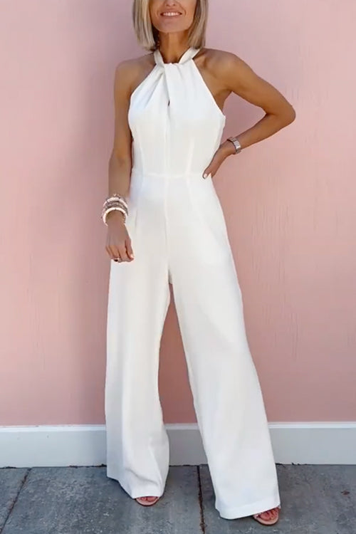 7 Colors Sleeveless Halter Waisted Wide Leg Jumpsuit