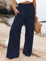 Amsoin Pocket Elastic Waist Wide Leg Pants(10 Colors)