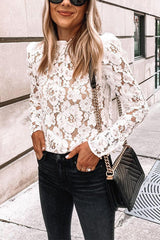 Long Sleeves Hollow Out Floral Lace Shirt