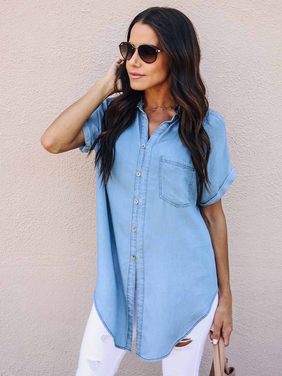 Amsoin Button Irregular T-shirt