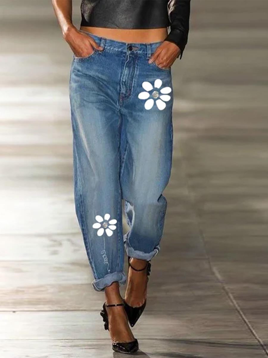 Amsoin Straight Print Cut Jeans