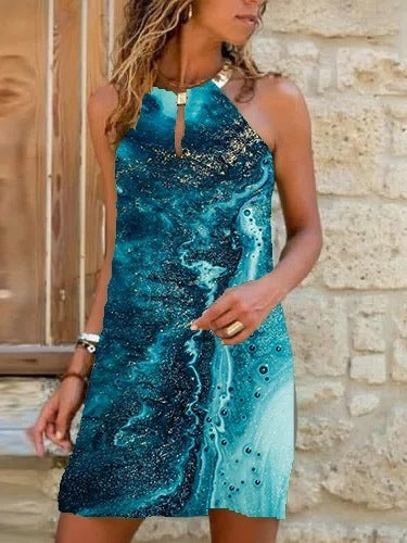 Amsoin Metal Hanging Neck Sleeveless Dress