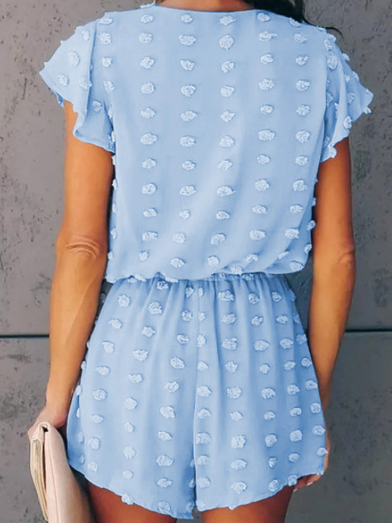 Amsoin Dot V-Neck Short Sleeve Romper
