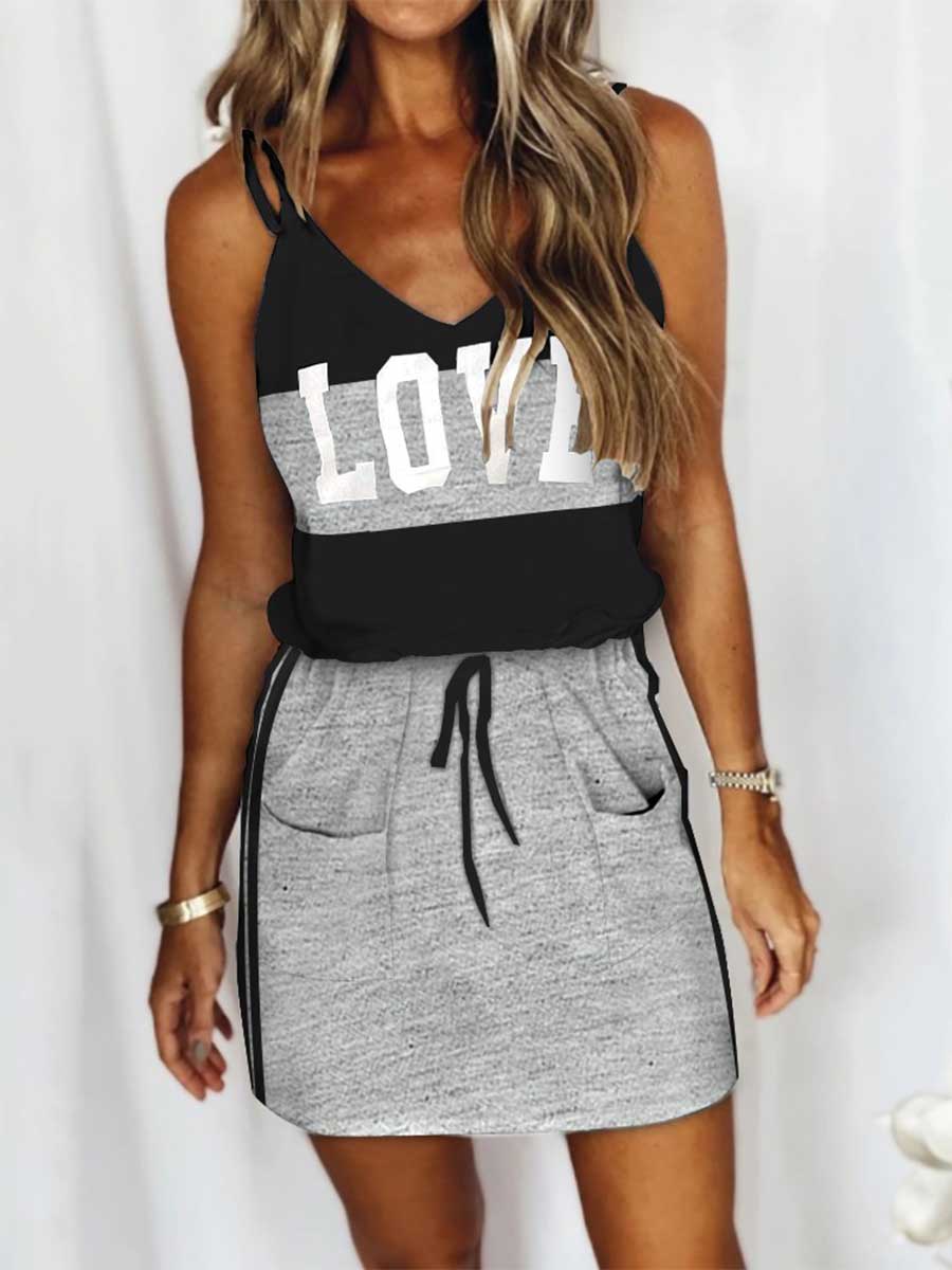 Amsoin Printed Sleeveless Mini Dress