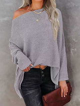 Amsoin Solid Color Knitted Bat Long Sleeve Sweater