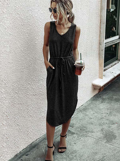 Amsoin Casual V-Neck Vest Dress