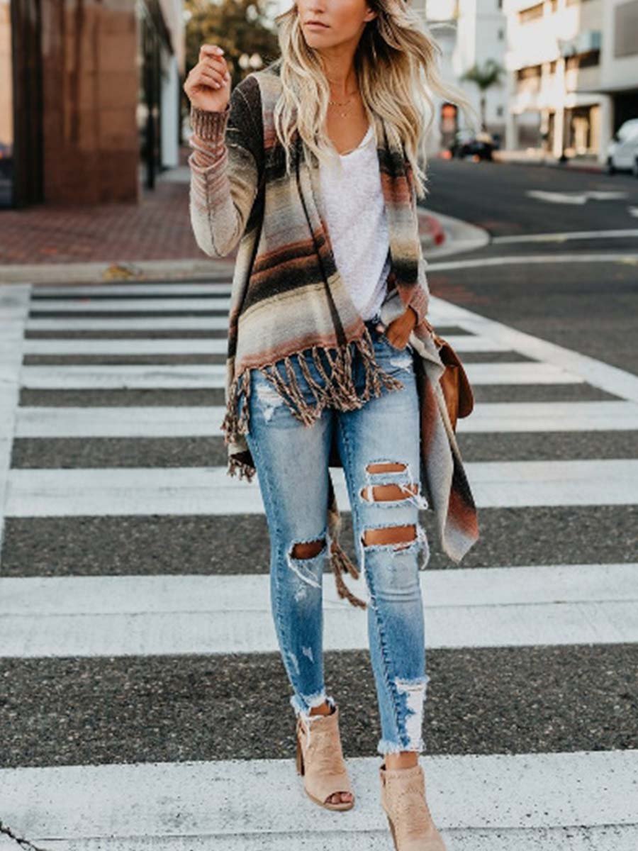 Amsoin Tassel Cardigan Sweater Tops